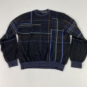 Jhane Barnes Sweater Mens Medium Black Geometric Crewneck Knit Pullover Pattern